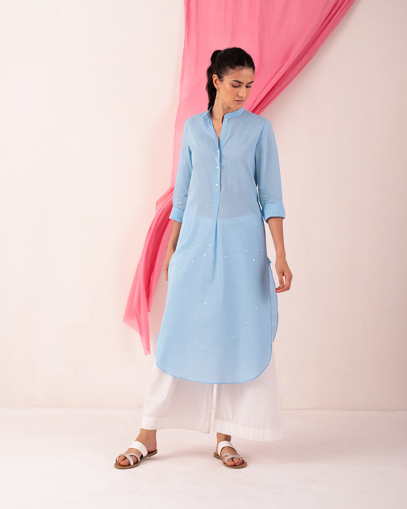 Basic Long Length Kurta - Blue