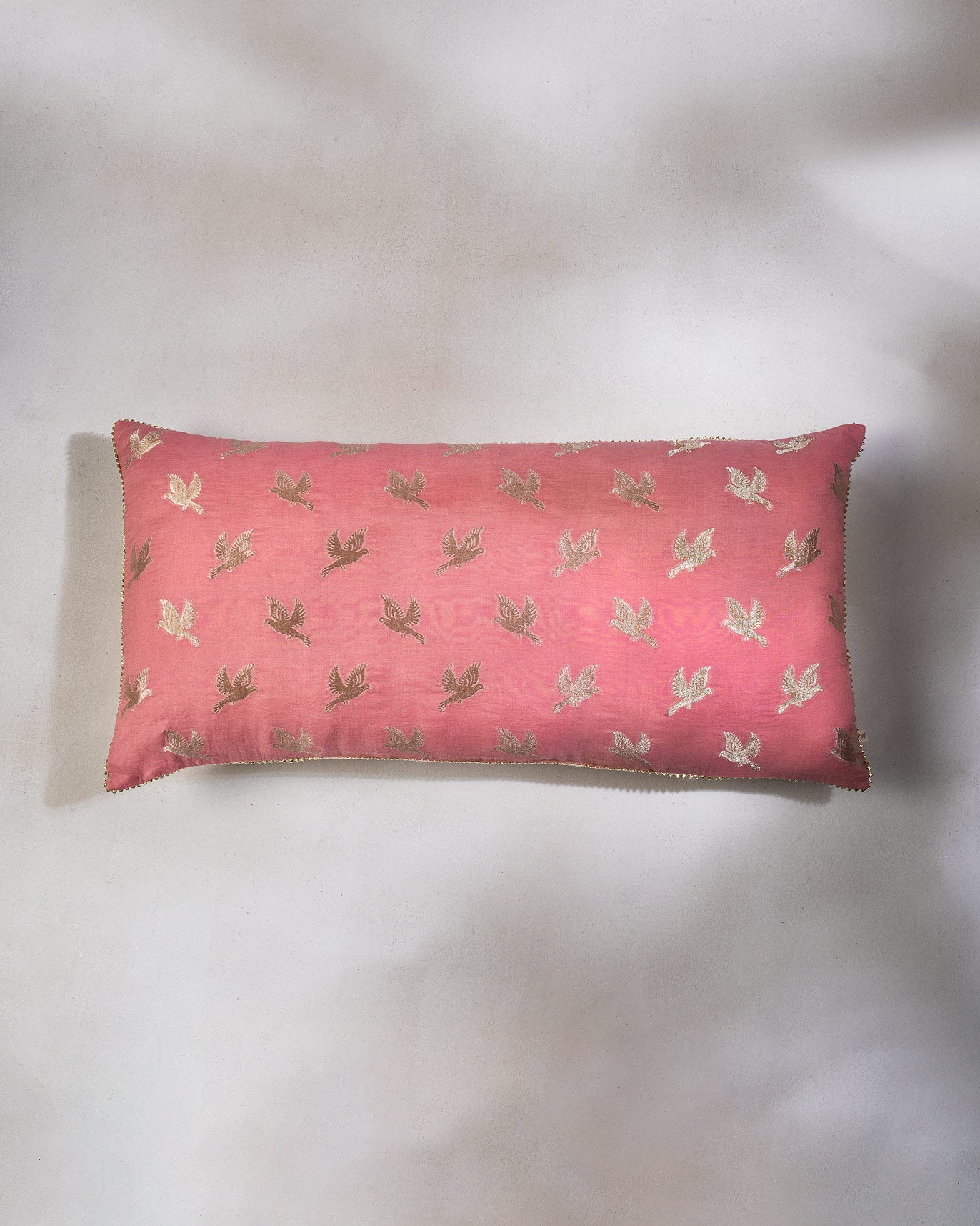 Bird Lumbar Cushion Cover - Pink