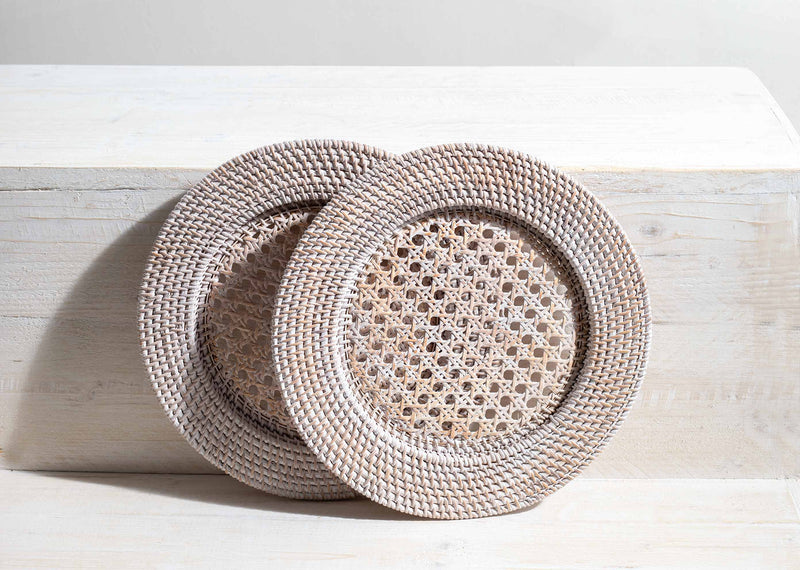 Whitewash Rattan Chargers (Set of 2)