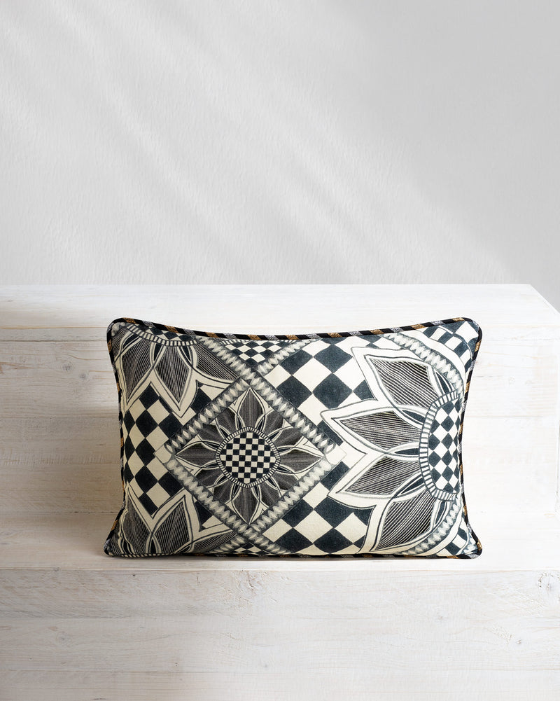Arabesko Lumbar Cushion Cover - Charcoal