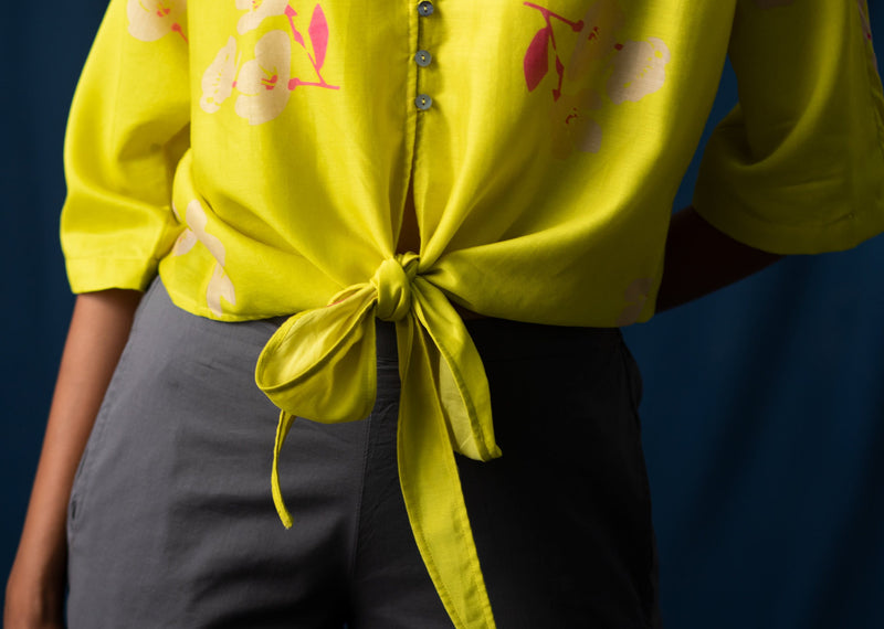 V-Neck Front Knot Top - Lime