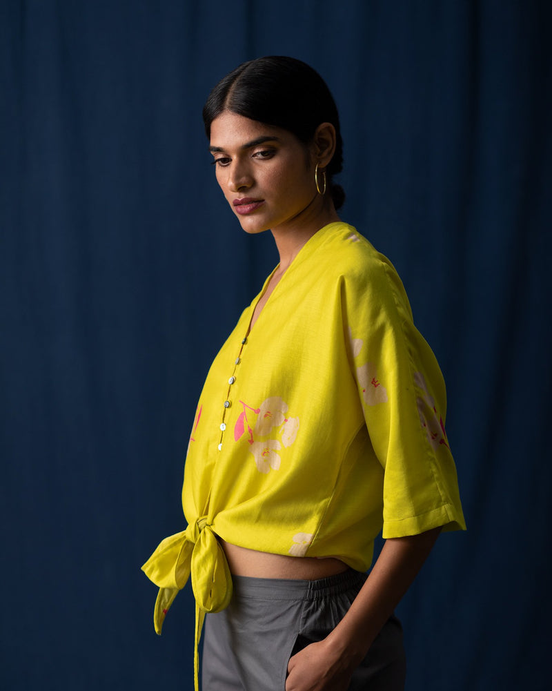 V-Neck Front Knot Top - Lime