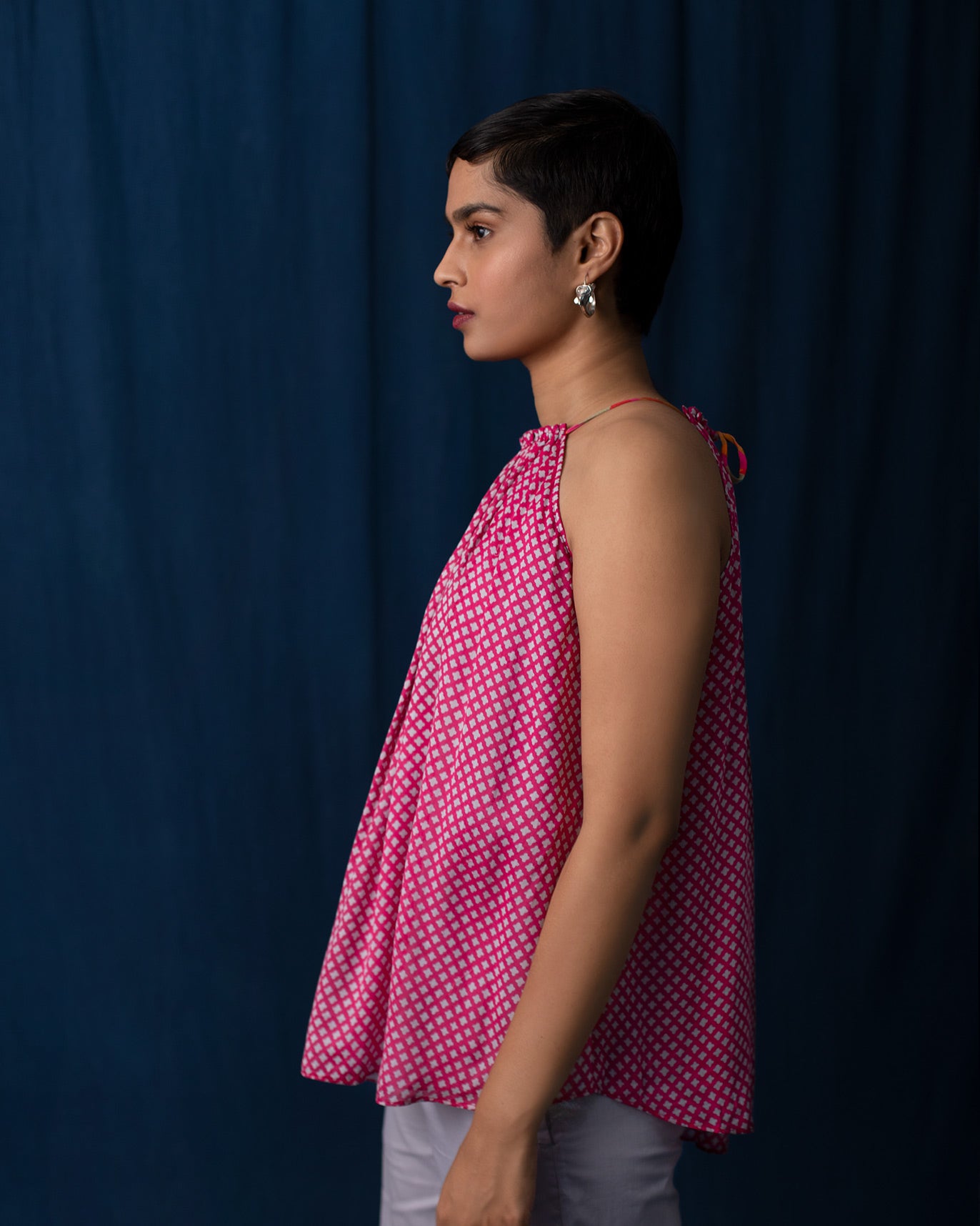 Gathered Halter Top - Pink & Grey