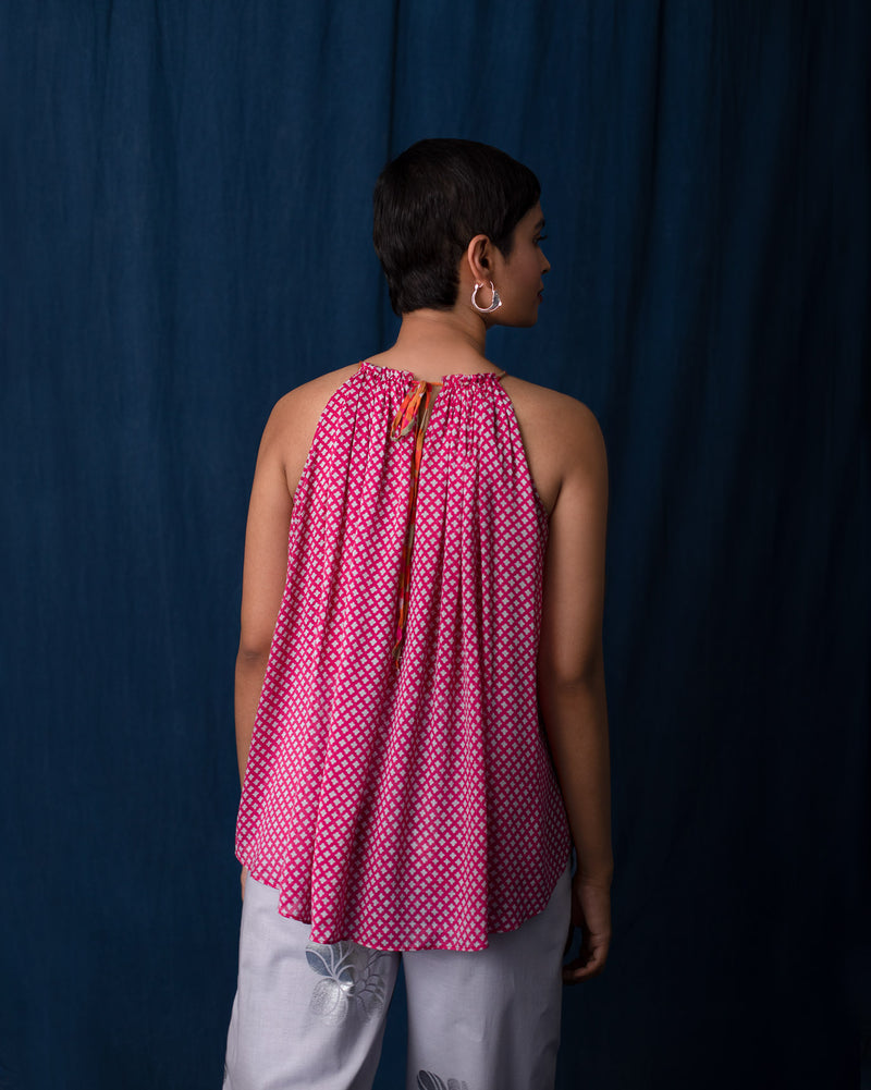 Gathered Halter Top - Pink & Grey