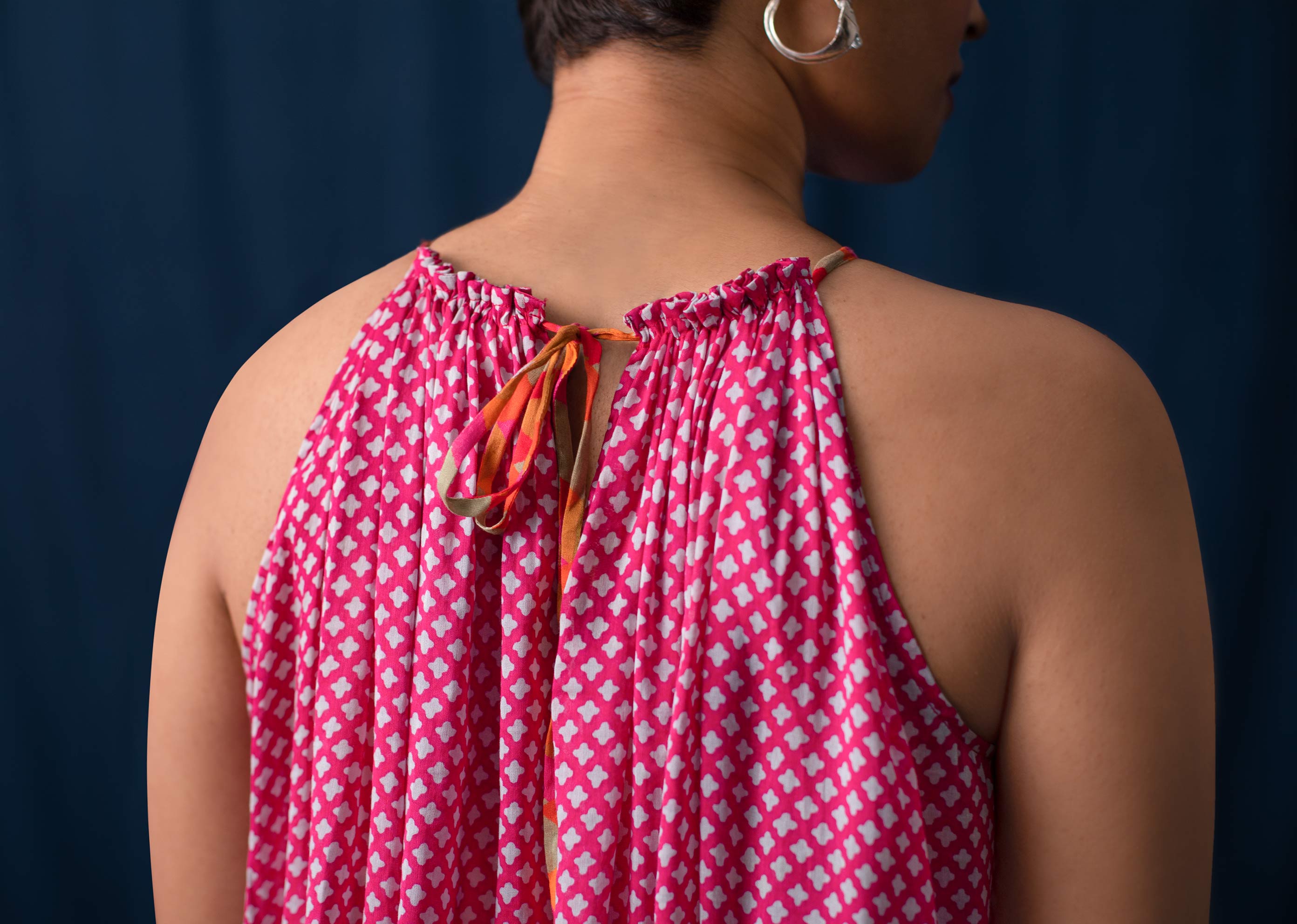 Gathered Halter Top - Pink & Grey