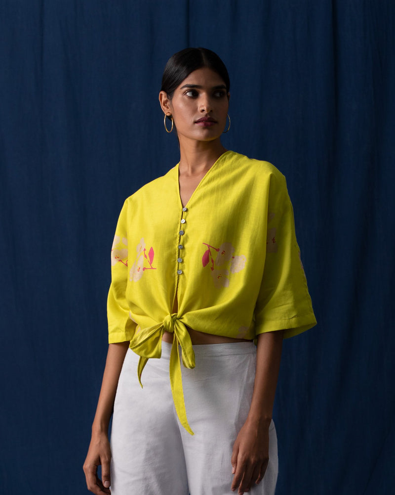 V-Neck Front Knot Top - Lime