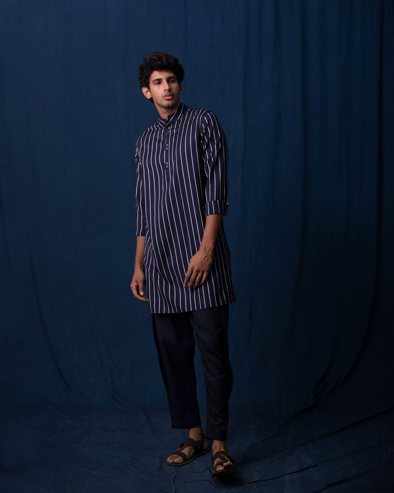 Rey Stripe Kurta - Navy & Grey