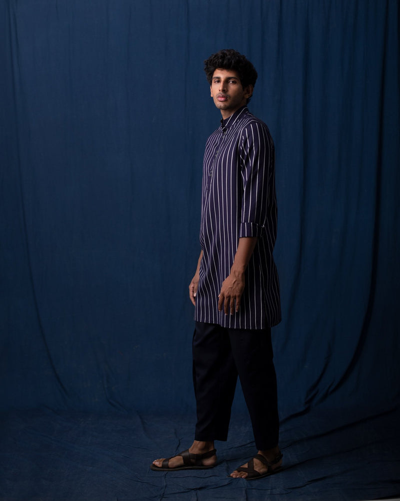 Rey Stripe Kurta - Navy & Grey