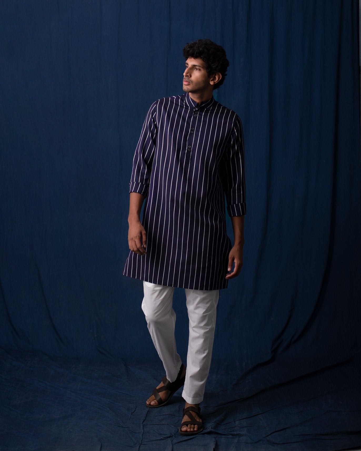 Rey Stripe Kurta - Navy & Grey