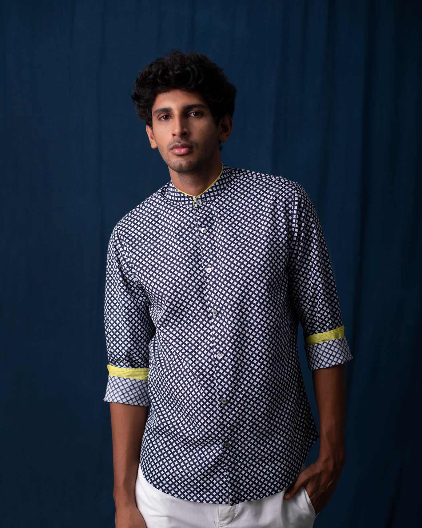 Piped Shirt - Grey & Blue