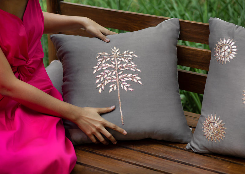 Vriksh Cushion Cover - Soft grey