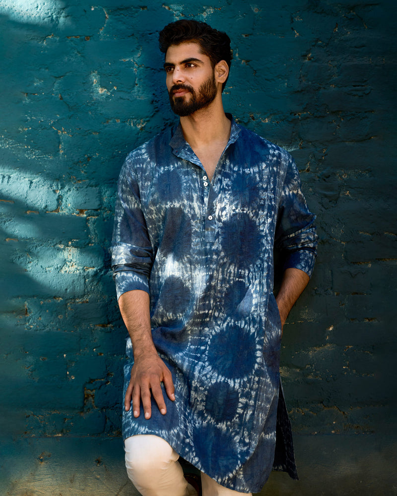 Long Pleated Kurta - Indigo