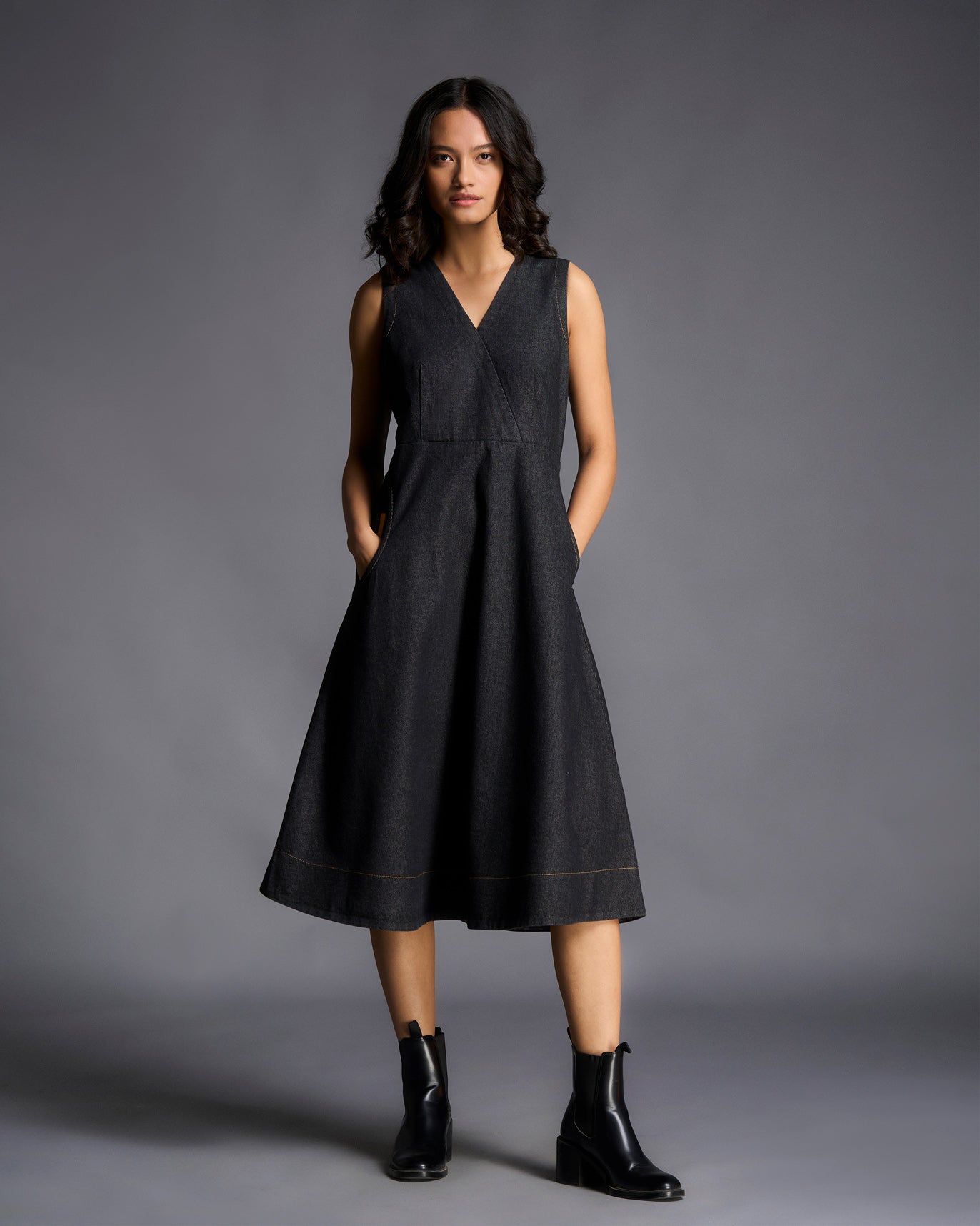 Celeste Overlap Dress - Charcoal