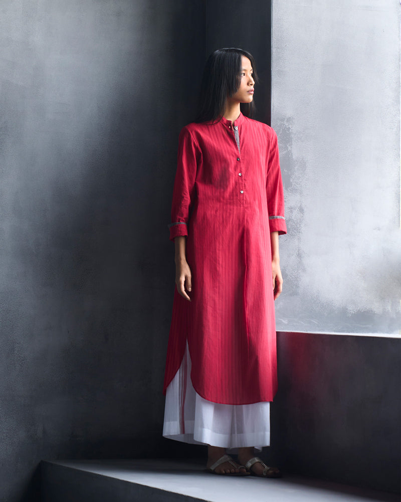 Basic Long Length Kurta - Red