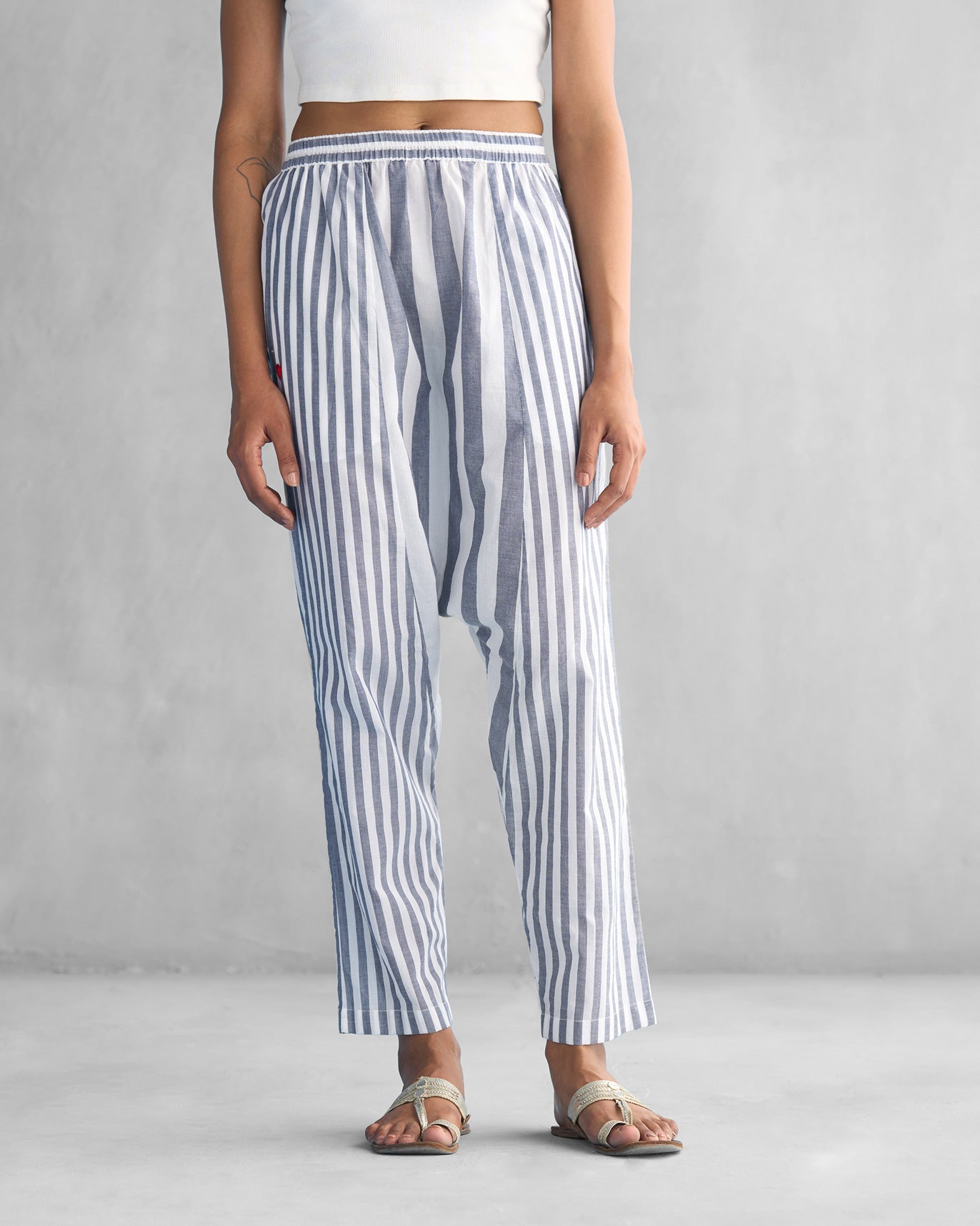 Toddy Panelled Pants - White & Blue