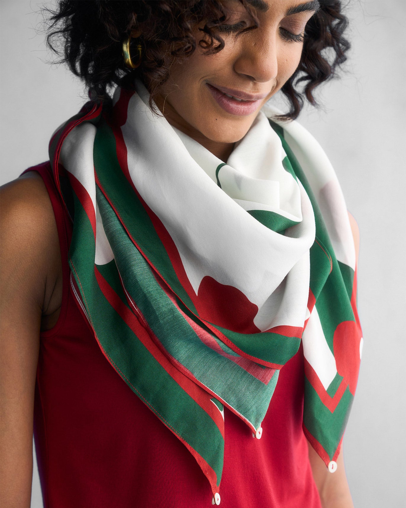 Periwinkle Scarf - Green & Ivory