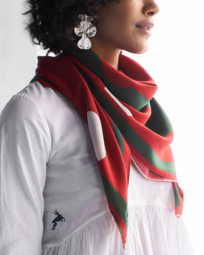 Periwinkle Scarf - Green & Red