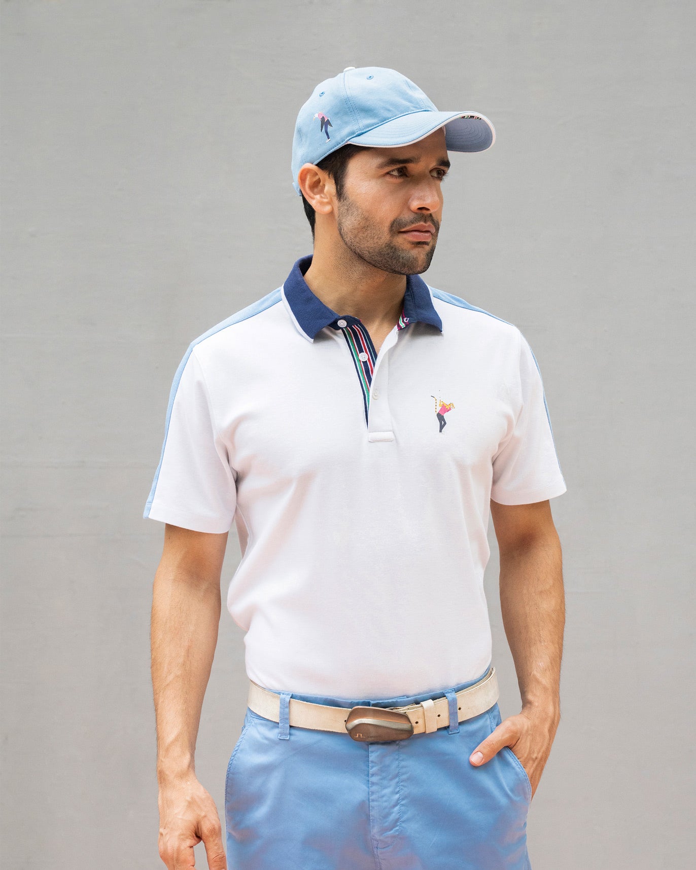 Nico Golf Polo T-shirt - White & Blue