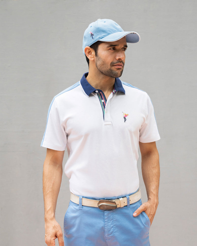 Nico Golf Polo T-shirt - White & Blue
