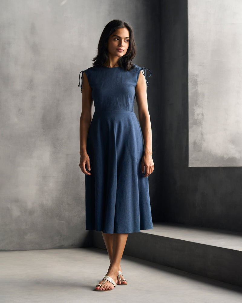 Ruched Shoulder Dress - Blue