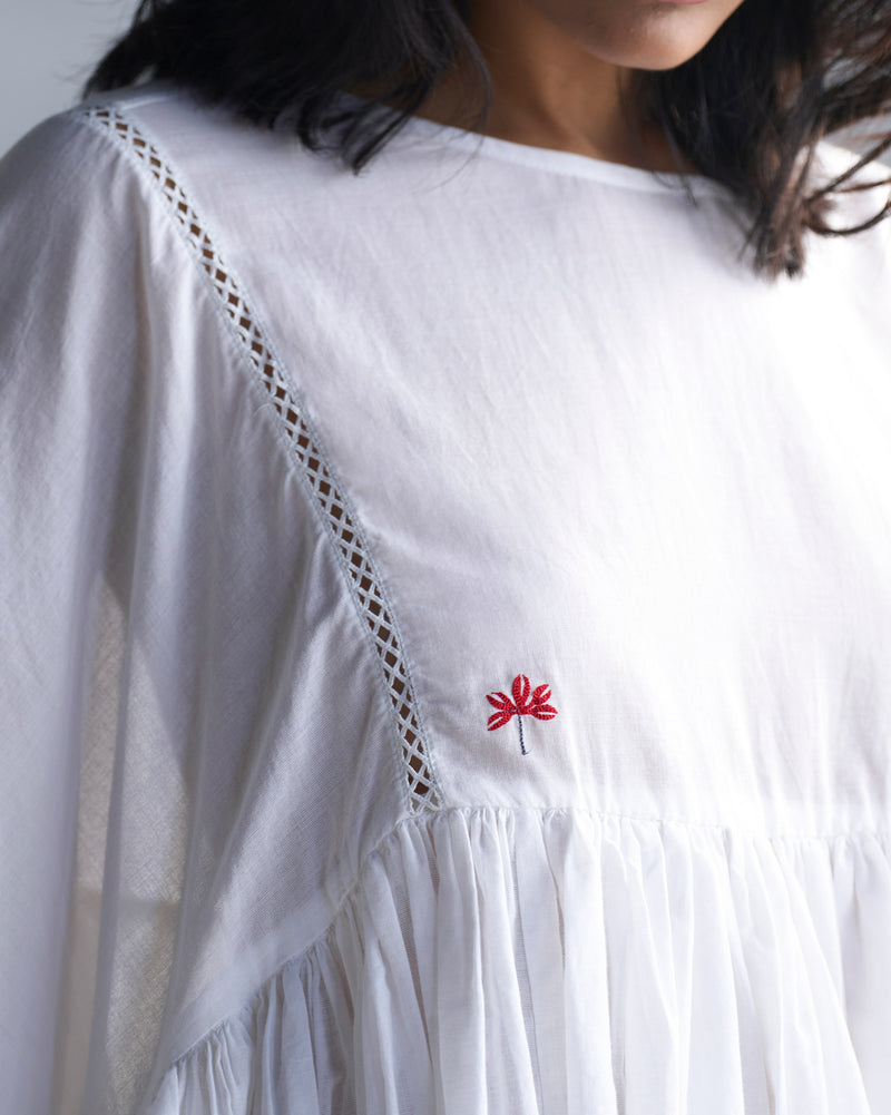 Frill Top - White & Red