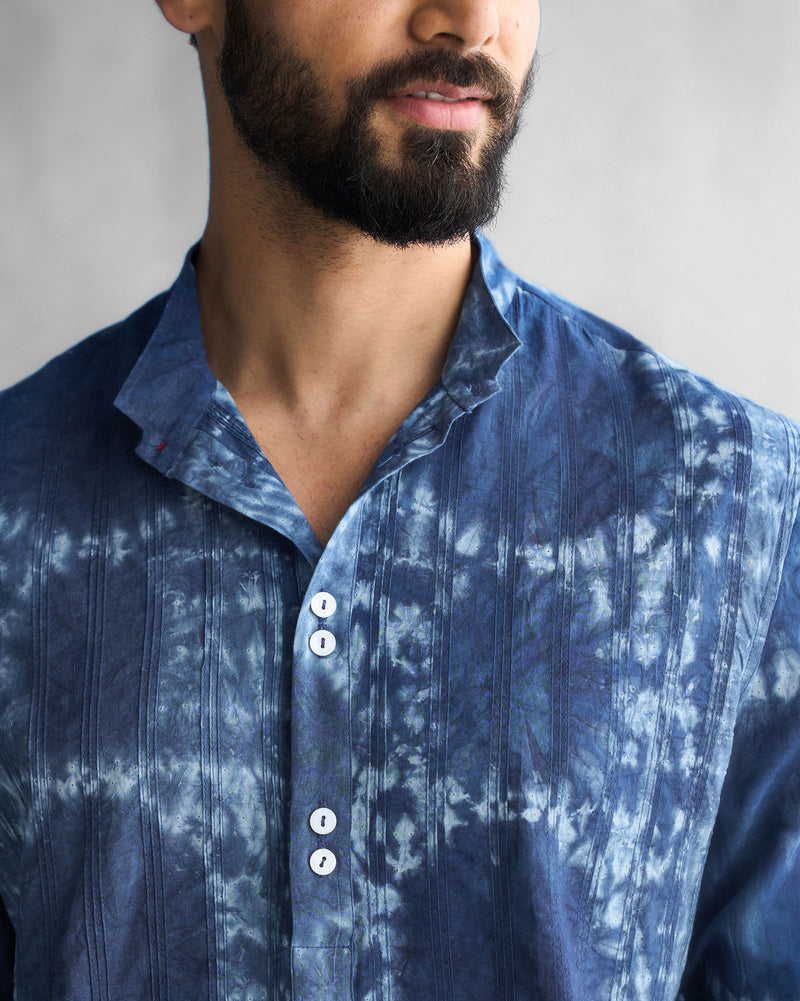 Long Pleated Kurta - Indigo