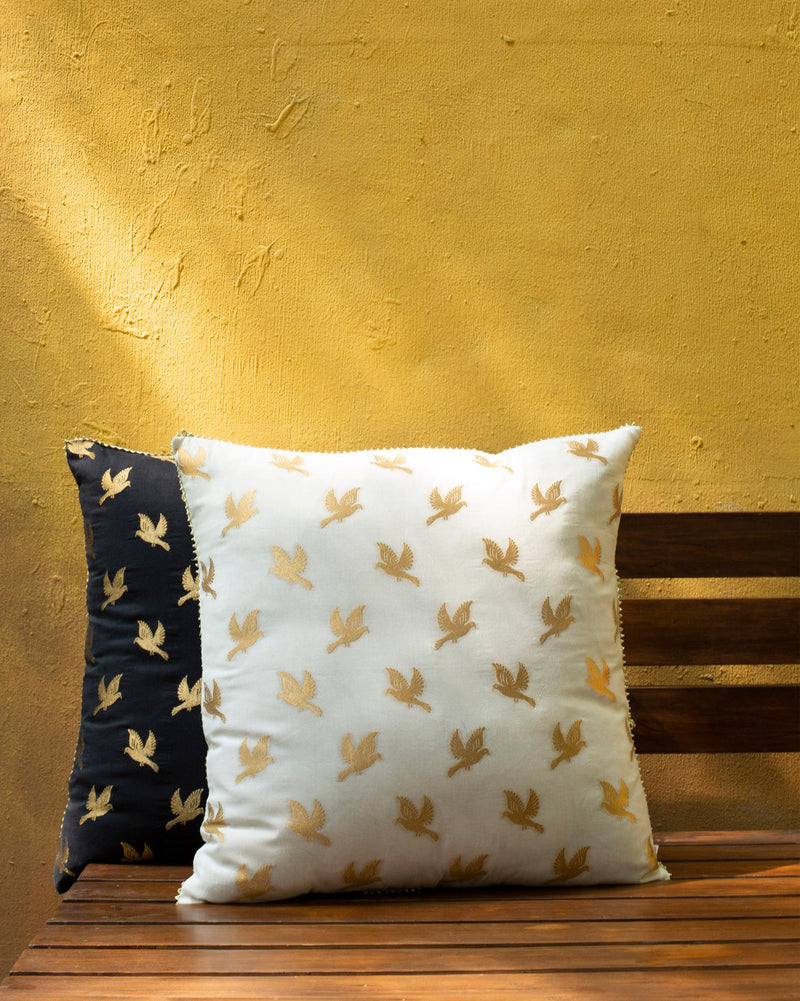 Palar Chidiya Cushion Cover - Ecru
