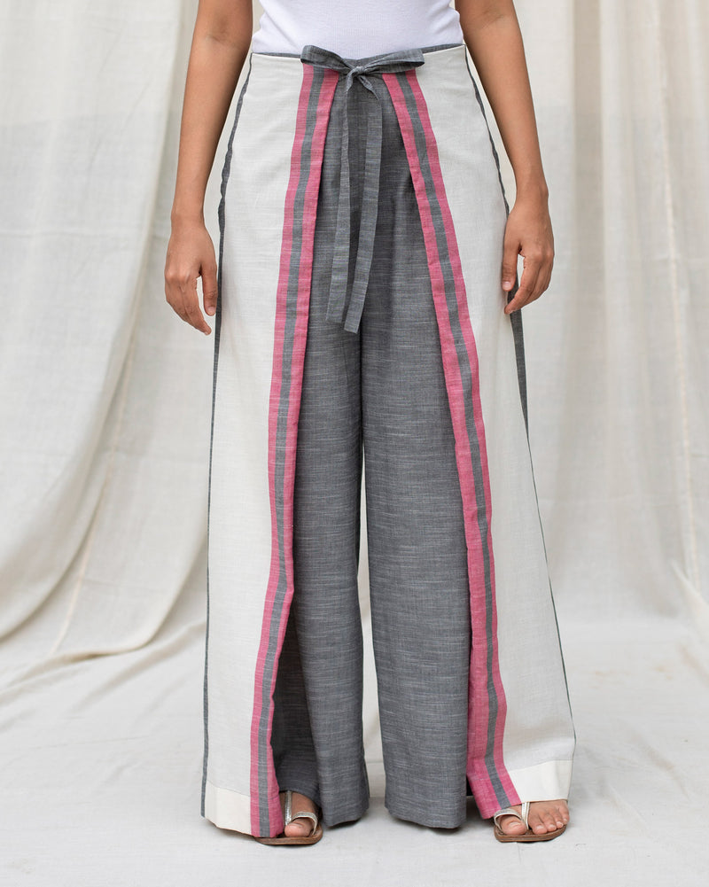 Knotted Overlap Pants - Ivory & Grey