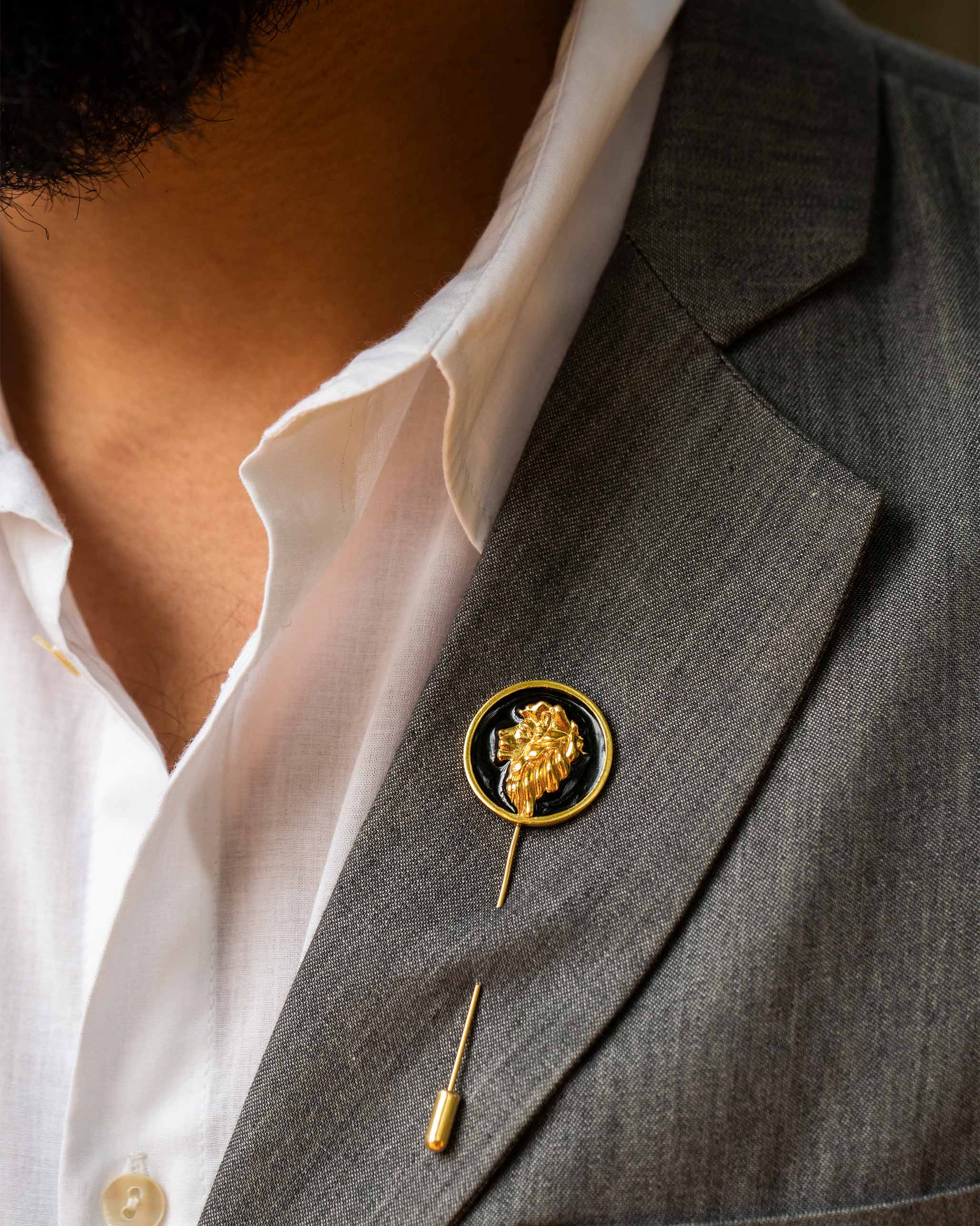 Gold & Black Enamel Umbrella Dangle Pin