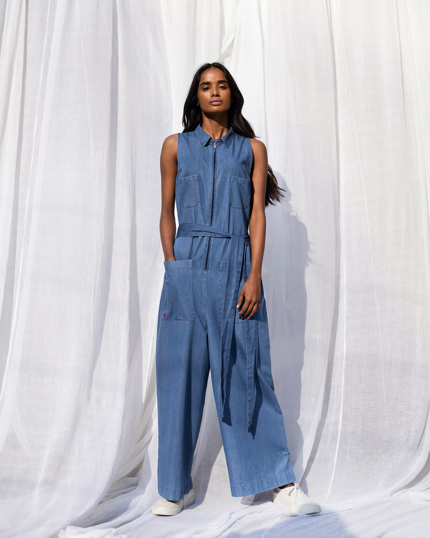 Front Zipper Jumpsuit - Blue