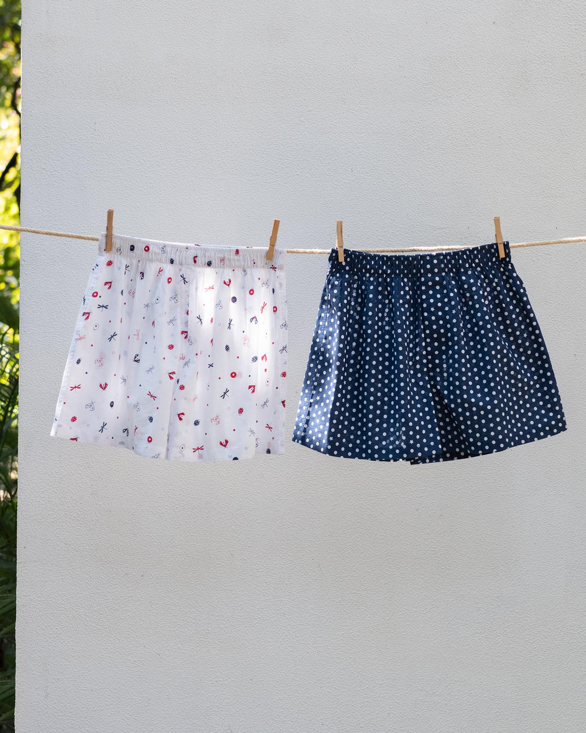 Ladybug Flies Boxers (Set of 2) - Ivory & Navy