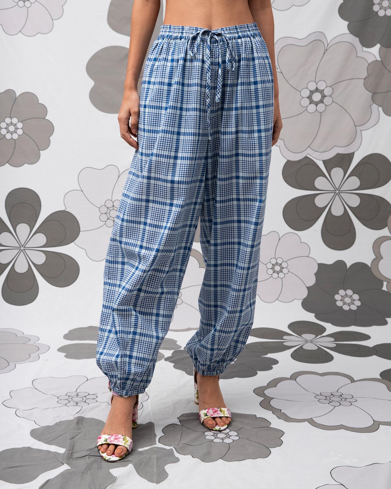 Pleated Trousers - Blue & Ivory