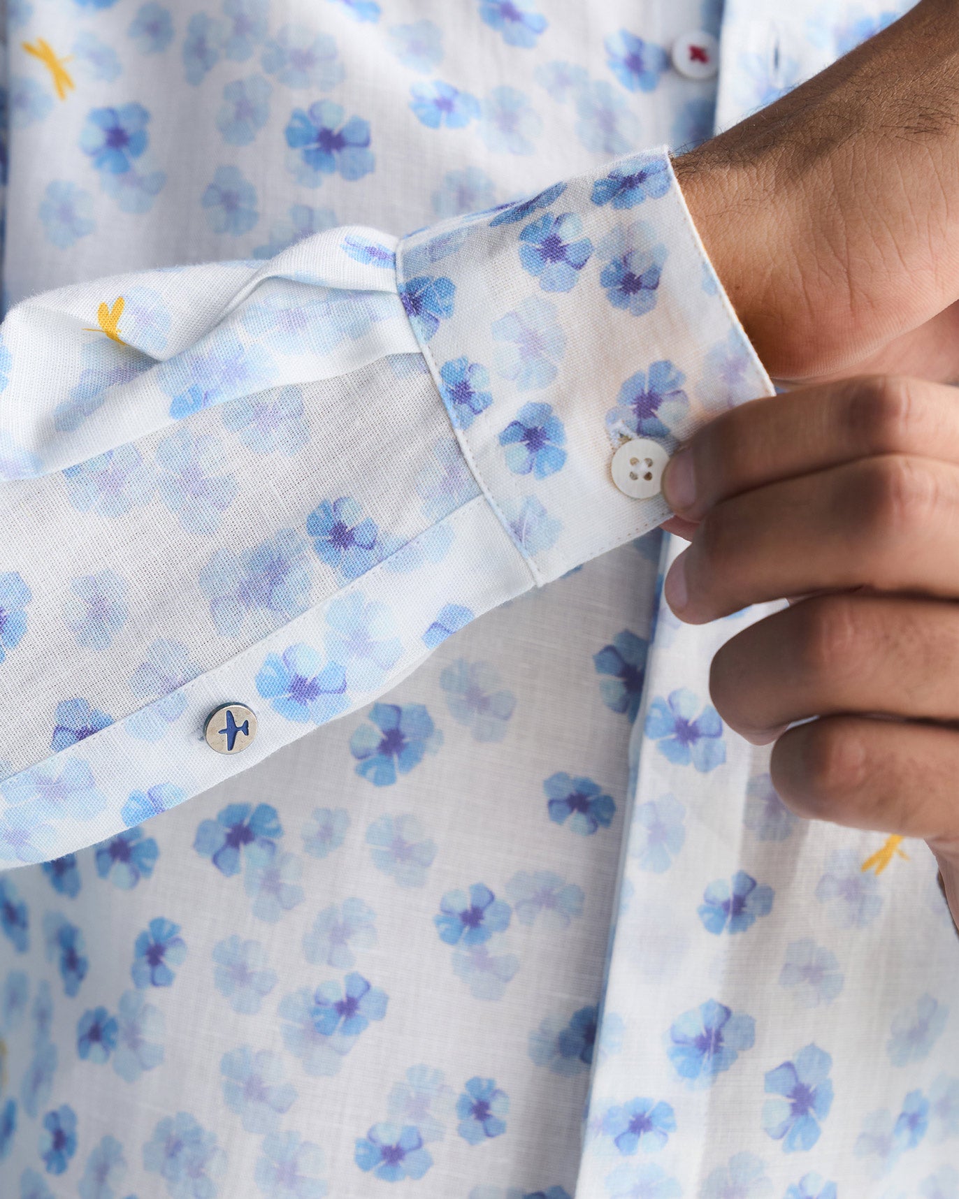 One Button Shirt - White & Blue