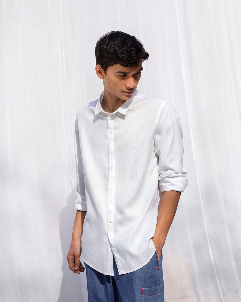 Pleated Placket Shirt - White