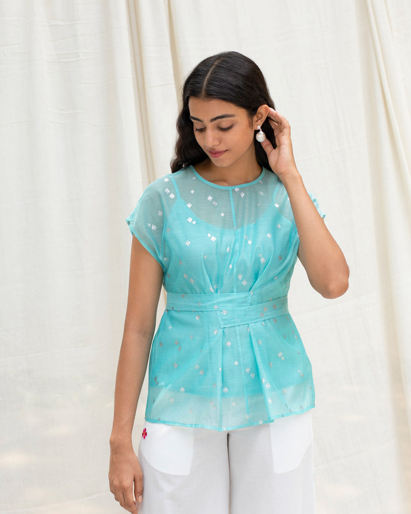 Kimono Sash Top with Slip - Sea Blue