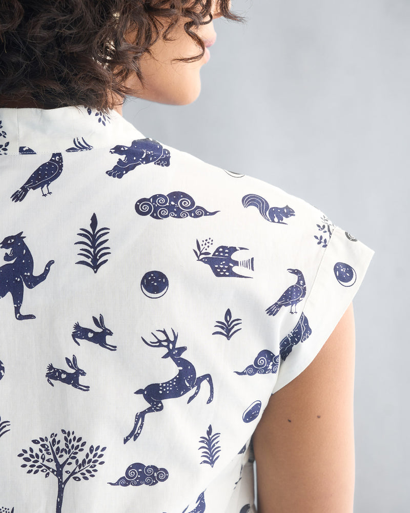 Woodland Dress - White & Navy
