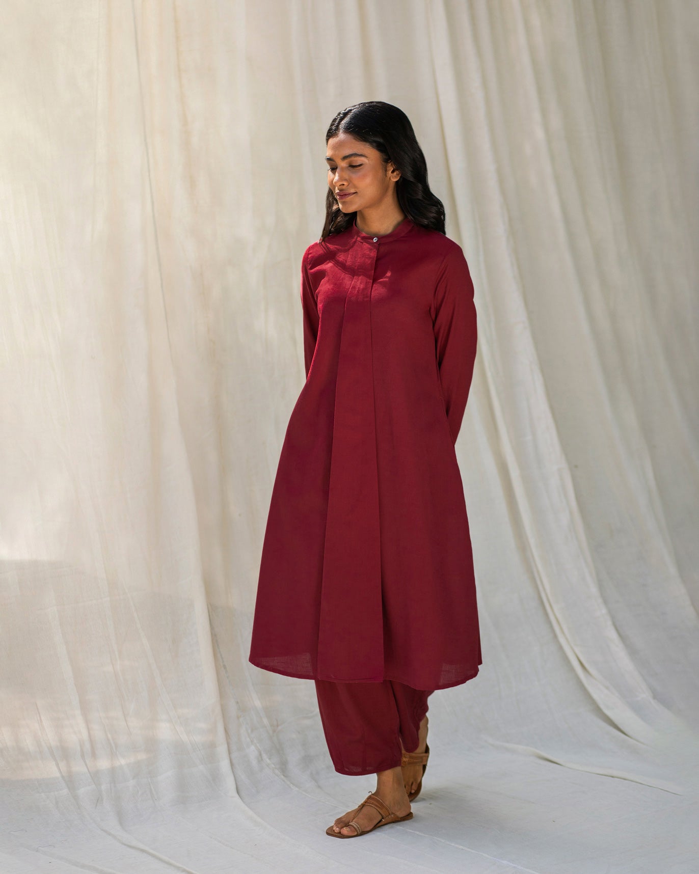 Box Pleat Kurta - Red