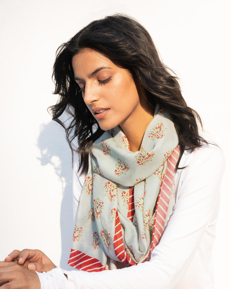 Abstract Poppy Scarf - Red & Green