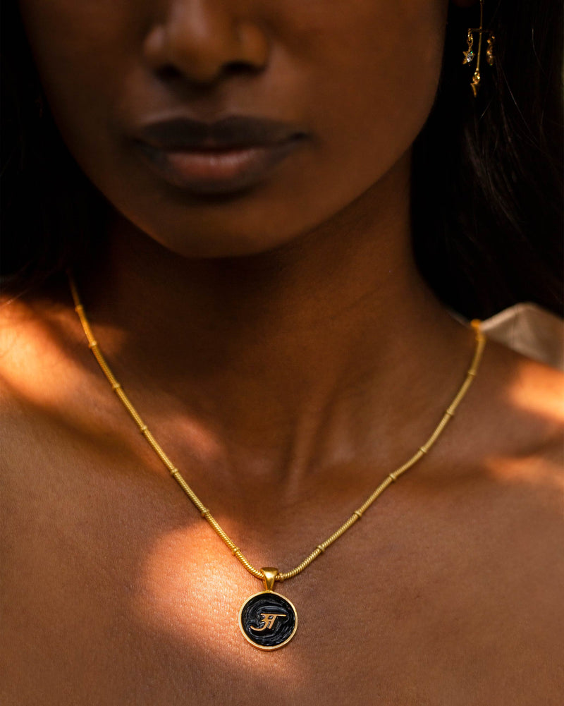 Alphabet A Charm- Black & Gold