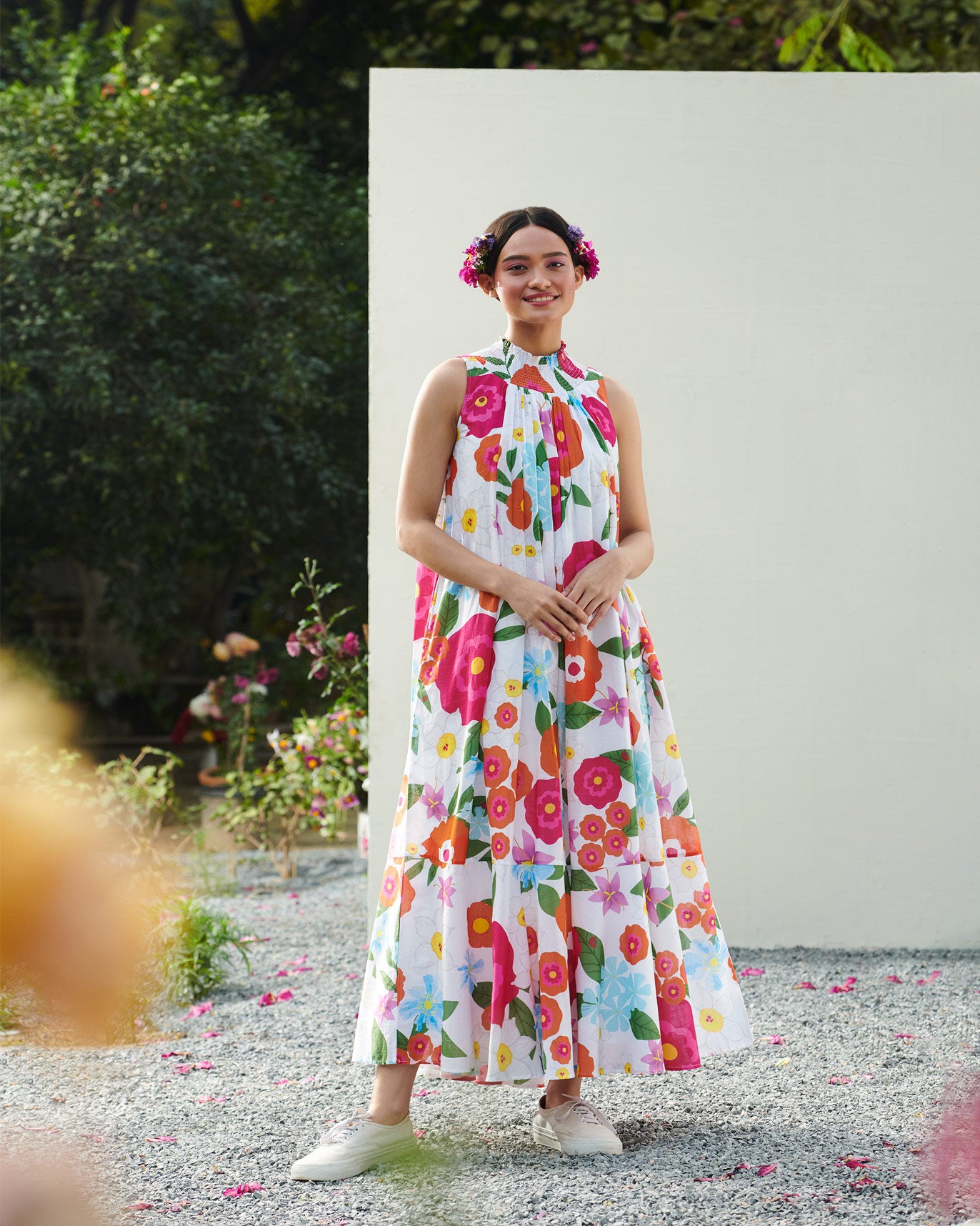 Smocked Neck Dress - Multi