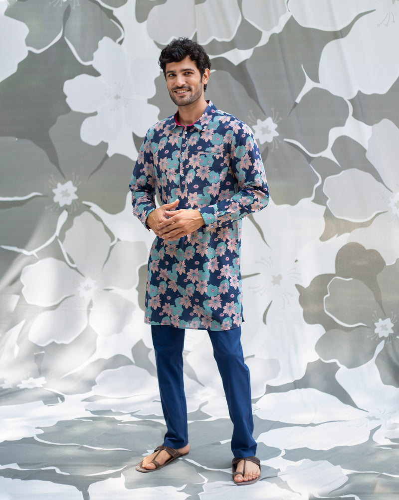 Bouquet Kurta - Blue & Pink