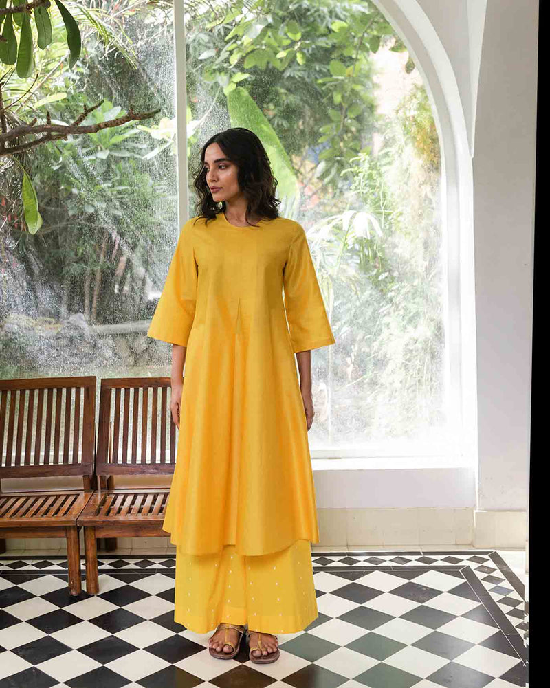 Box Pleat Kurta - Yellow