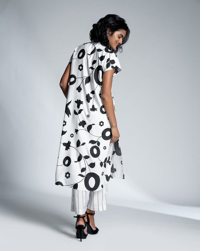 Short Sleeve Kurta - Ivory & Black
