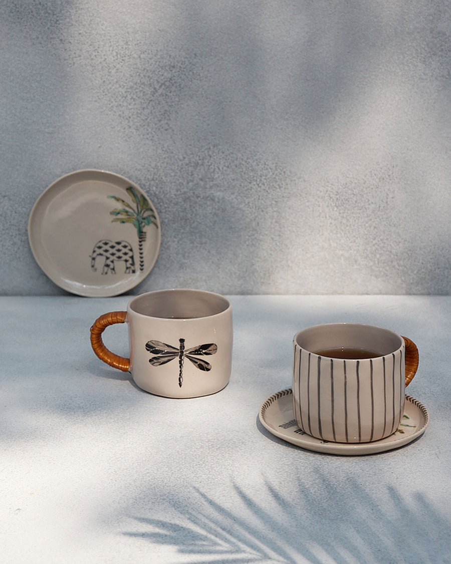 The Dragonfly Mugs on the table.