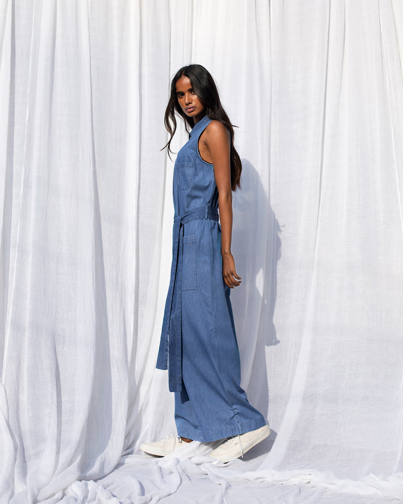 Front Zipper Jumpsuit - Blue