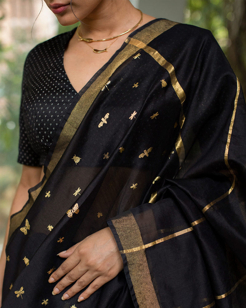 Fireflies Sari - Black & Gold