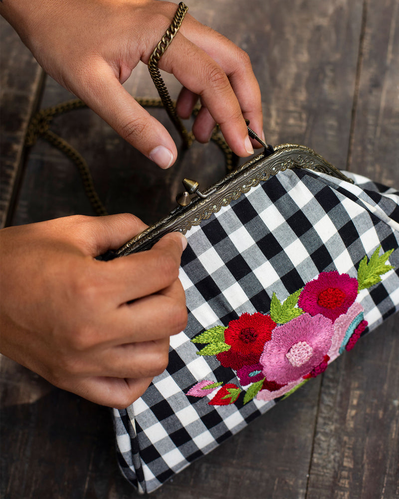 Campari Clutch - Black & White Check