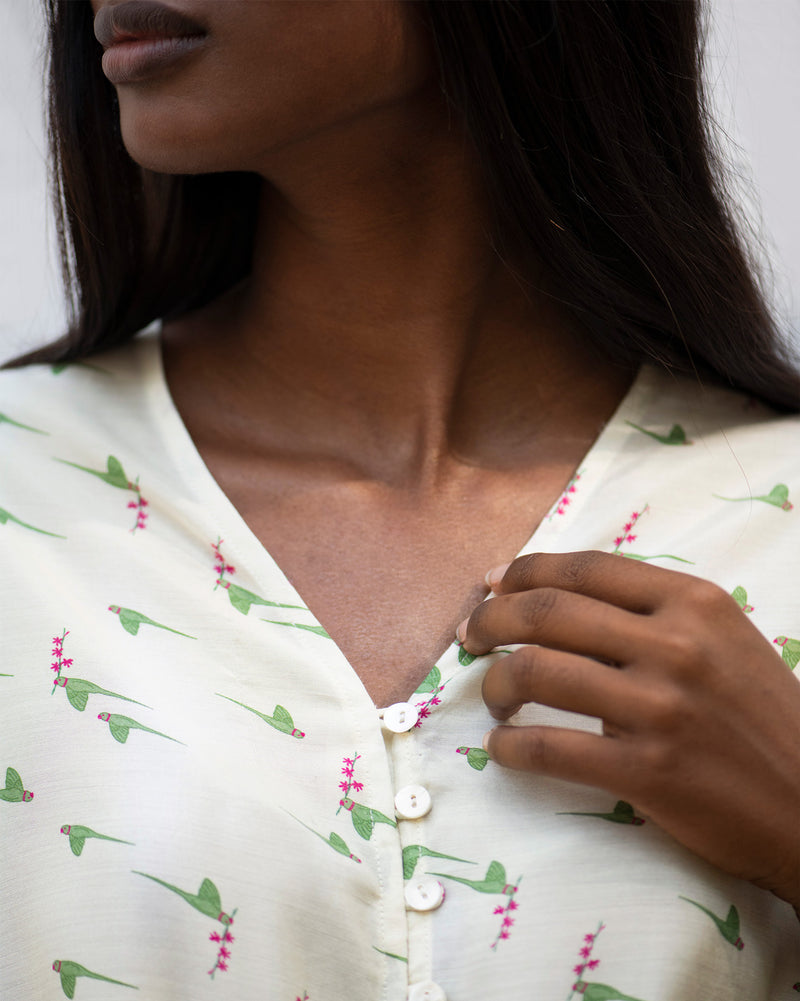 V-Neck Front Knot Top- Ivory