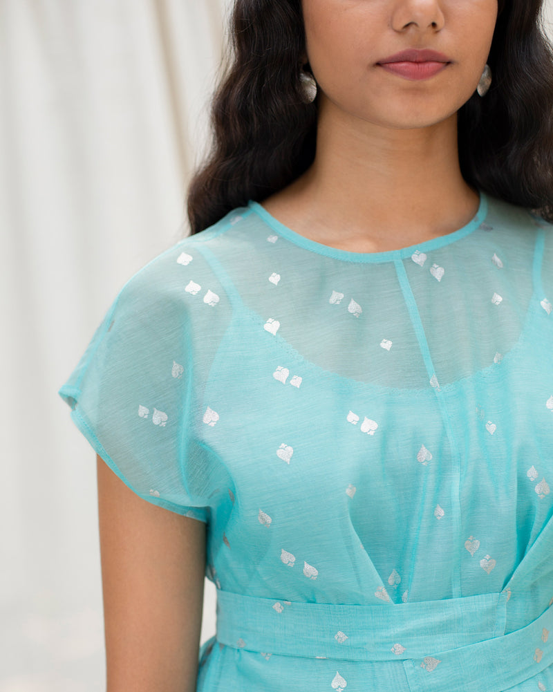 Kimono Sash Top with Slip - Sea Blue