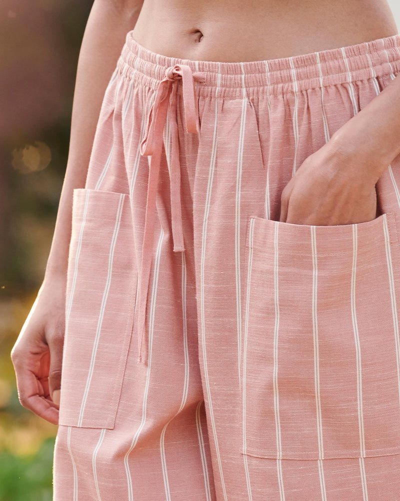 Narrow Drawstring Pants - Pink & Ivory
